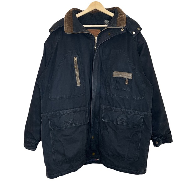 Vintage St Johns Bay Mens Black Jacket LT Nubuck Leather Corduroy Blanket Lined - Picture 1 of 12